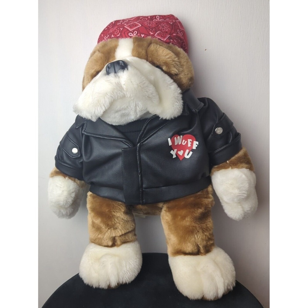 Dan Dee Collectors Choice I Wuff You Biker Bull Dog Plush 20" Tall‎ 14" Sitting